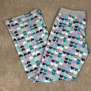 Aeropostale Pajama Pants Womens Medium Multicolor Heart Print Fleece Wide Leg